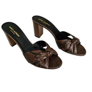 Saint Laurent Bianca Knot Snake Python Heel Sandal Mule Brown Size 41 US 11